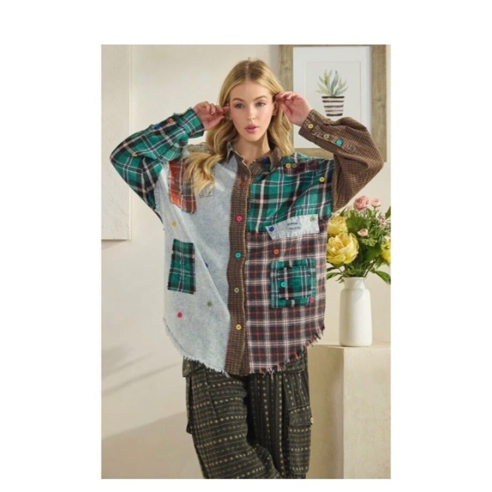 Oli & Hali top Oli and Hali button down shirt shacket boho womens size large NEW - Picture 3 of 10